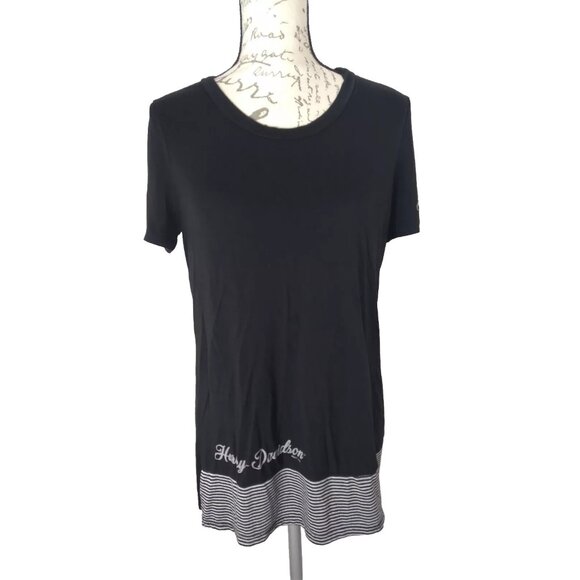 Harley Davidson '17 Stripe Black Logo Shirt Jamestown New York Womens Large READ - Picture 1 of 15